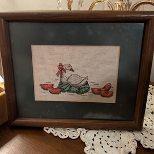 Framed Duck/goose Cross-Stitch Art